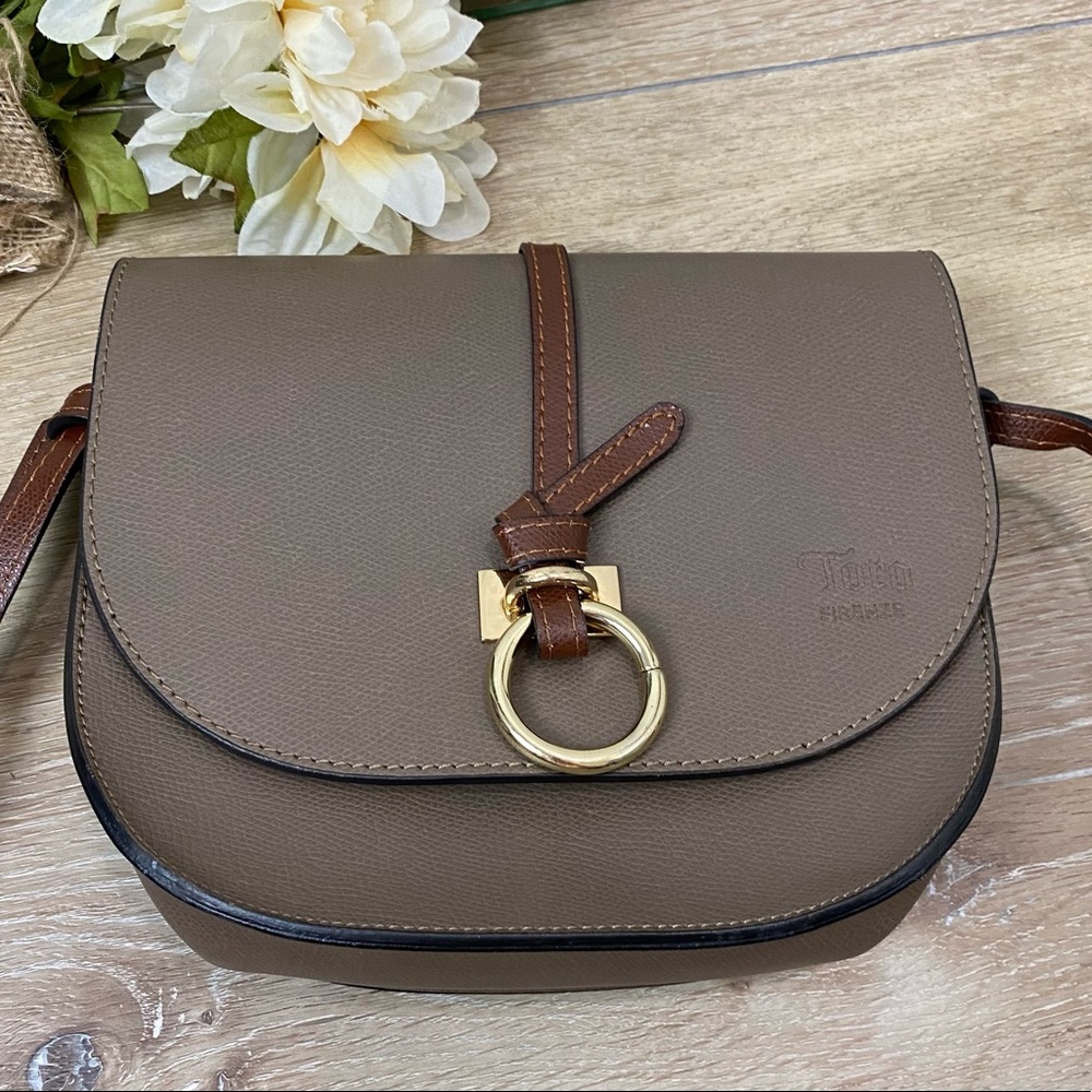 Taupe Crossbody Bag with Gold Accent